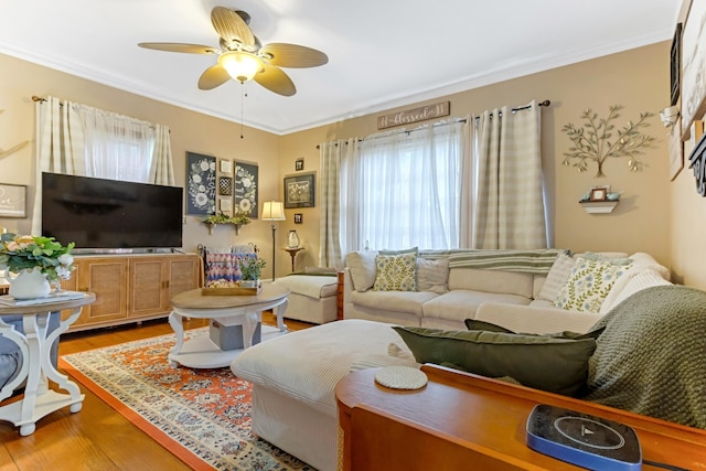 601 Front St, Chesnee, SC 29523 - living area with light wood-style floors, ceiling fan, and crown molding