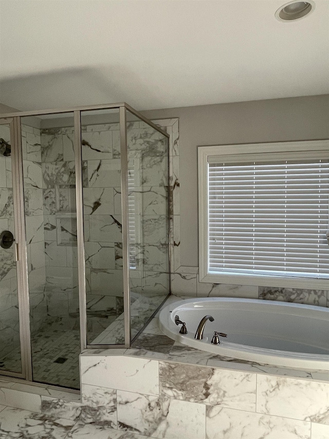 499 Gorham Dr, Boiling Springs, SC 29316 - full bath with a garden tub, a marble finish shower, and marble finish floors