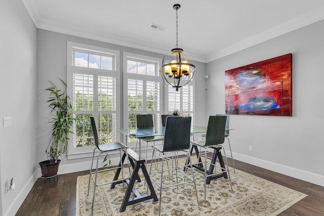 498 Double Bridge Rd, Boiling Springs, SC 29316 - dining room featuring a chandelier, ornamental molding, and wood finished floors