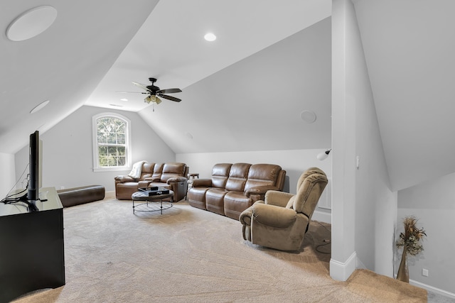 498 Double Bridge Rd, Boiling Springs, SC 29316 - carpeted living area with vaulted ceiling and a ceiling fan