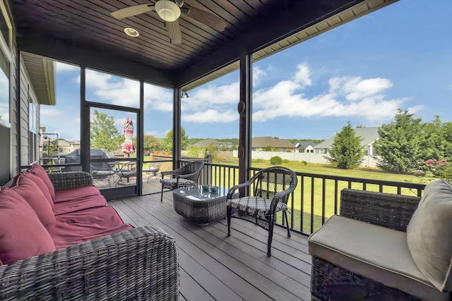 498 Double Bridge Rd, Boiling Springs, SC 29316 - wooden terrace with ceiling fan, a residential view, and a lawn