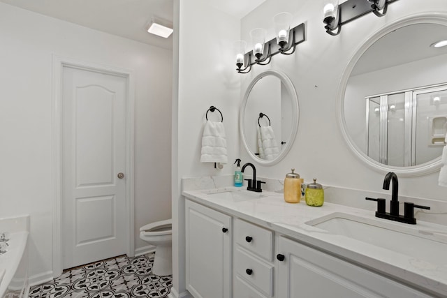 413 Pierview Way, Boiling Springs, SC 29316 - full bathroom featuring double vanity, tile patterned flooring, a bath, and a shower with shower door