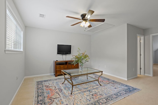 413 Pierview Way, Boiling Springs, SC 29316 - carpeted living room featuring attic access and ceiling fan