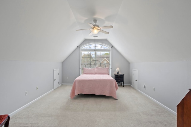 413 Pierview Way, Boiling Springs, SC 29316 - bedroom with vaulted ceiling, light colored carpet, and a ceiling fan