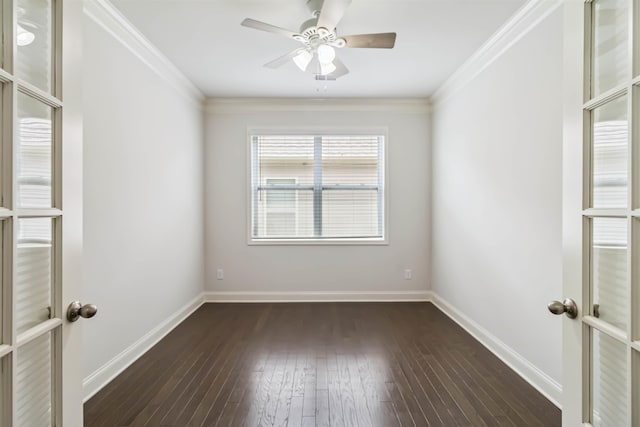 881 Deepwood Ct, Boiling Springs, SC 29316 - spare room featuring ornamental molding, dark wood-style floors, and a ceiling fan