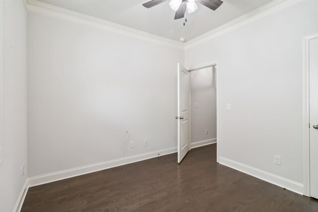 881 Deepwood Ct, Boiling Springs, SC 29316 - spare room with ornamental molding, ceiling fan, and dark wood finished floors