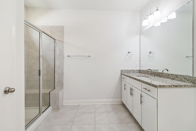 881 Deepwood Ct, Boiling Springs, SC 29316 - bathroom with vanity, a stall shower, and tile patterned flooring