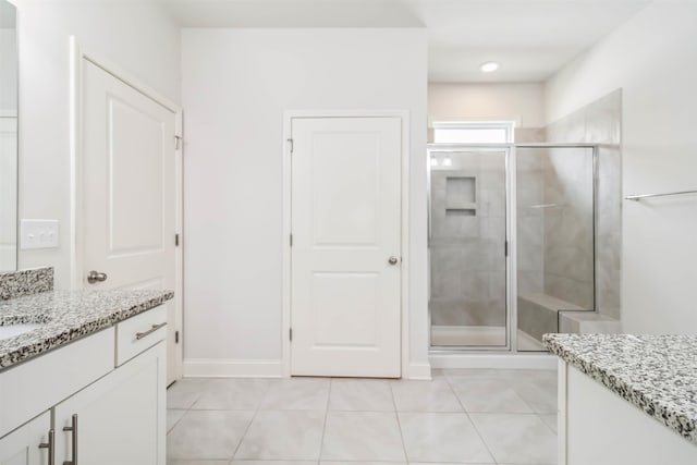881 Deepwood Ct, Boiling Springs, SC 29316 - bathroom featuring vanity, a stall shower, and tile patterned floors