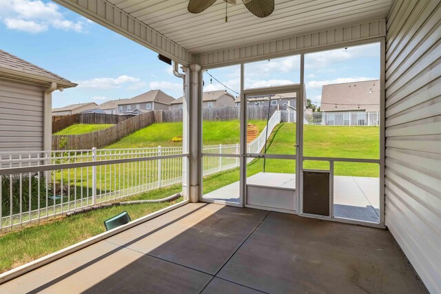 881 Deepwood Ct, Boiling Springs, SC 29316 - unfurnished sunroom with ceiling fan and a residential view