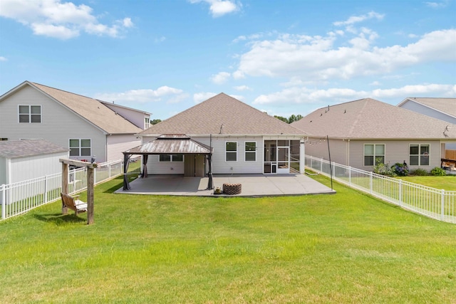881 Deepwood Ct, Boiling Springs, SC 29316 - rear view of property with a gazebo, a patio area, a fenced backyard, a shingled roof, and a sunroom