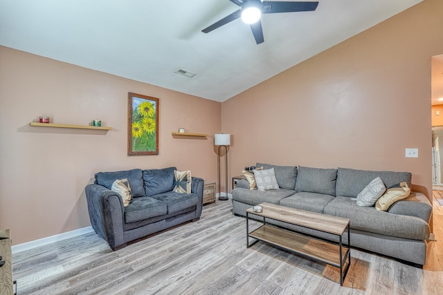 703 Patriot Ln, Greer, SC 29651 - living room featuring a ceiling fan, wood finished floors, and vaulted ceiling