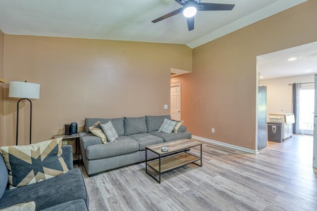 703 Patriot Ln, Greer, SC 29651 - living area featuring lofted ceiling, ceiling fan, light wood-type flooring, and recessed lighting