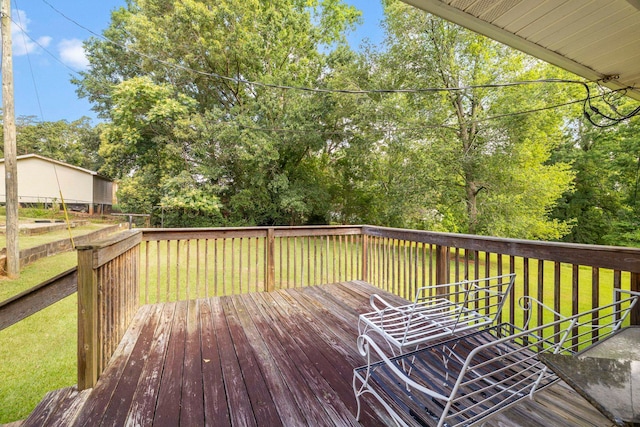 114 W Carolina St, Duncan, SC 29344 - wooden terrace with a lawn and view of wooded area