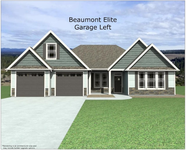 128 Frontier Ln, Travelers Rest, SC 29690 - view of front of property with stone siding, driveway, and a front lawn