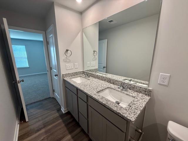 1236 Forestbrook Ln, Spartanburg, SC 29303 - bathroom featuring double vanity and wood finished floors