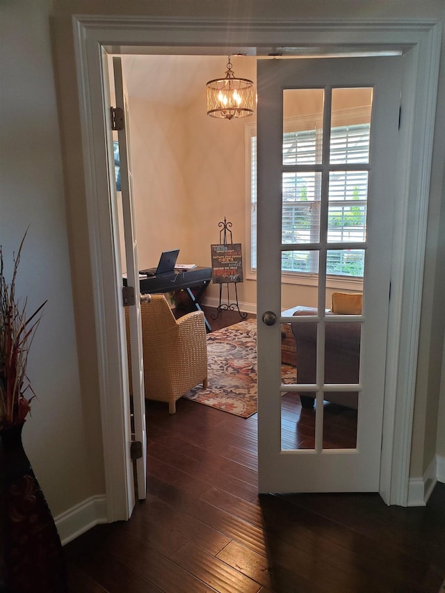 178 Ravines Ln, Spartanburg, SC 29301 - hall featuring dark wood finished floors, a chandelier, and an office area