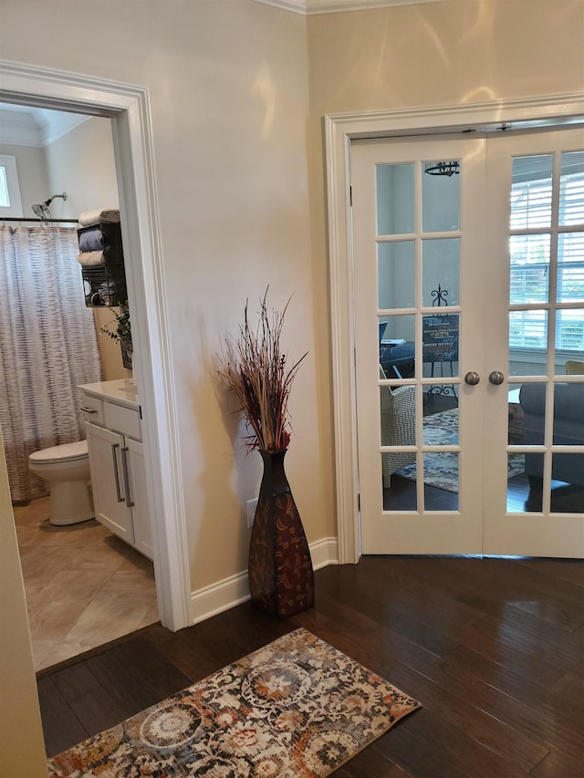 178 Ravines Ln, Spartanburg, SC 29301 - entryway with wood-type flooring, ornamental molding, and french doors