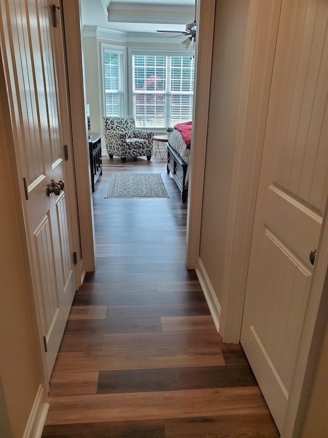 178 Ravines Ln, Spartanburg, SC 29301 - corridor featuring dark wood-style floors and crown molding