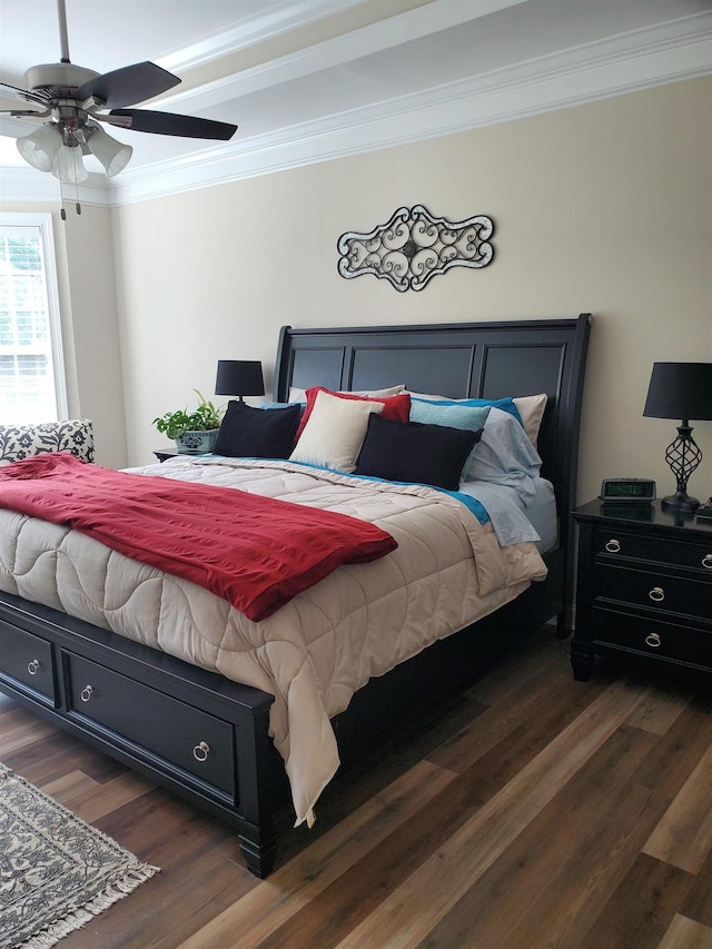 178 Ravines Ln, Spartanburg, SC 29301 - bedroom with ornamental molding, dark wood-type flooring, and a ceiling fan