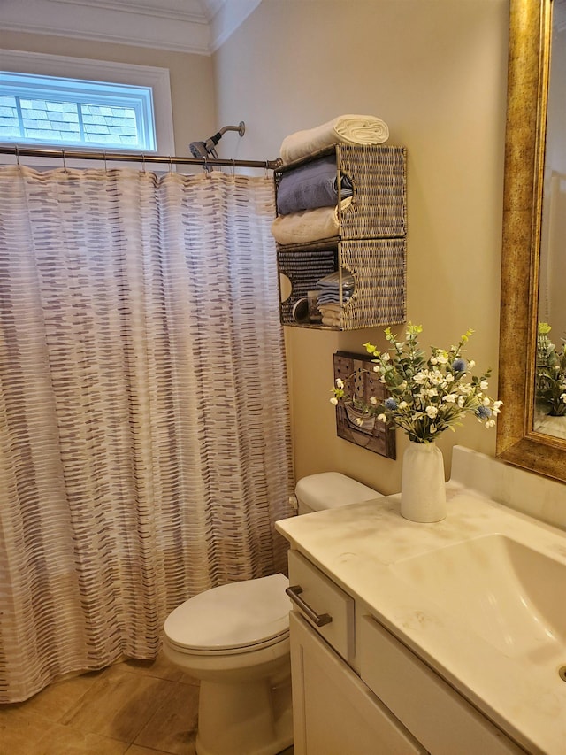 178 Ravines Ln, Spartanburg, SC 29301 - bathroom with vanity, crown molding, tile patterned flooring, and a shower with shower curtain