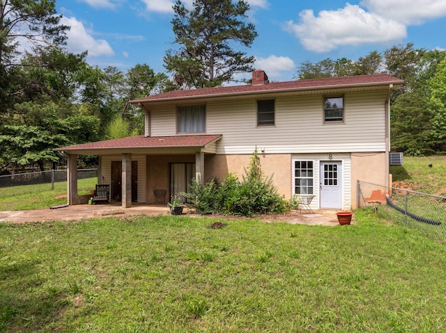 1342 Old Canaan Rd, Spartanburg, SC 29306 - back of house featuring a patio, a fenced backyard, a chimney, and stucco siding