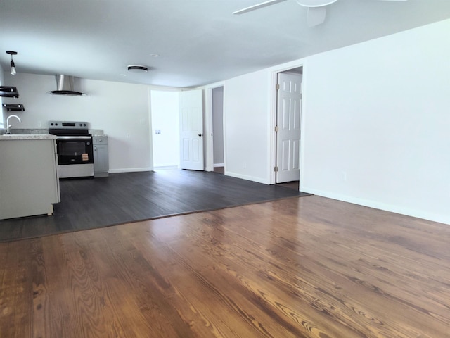 117 Sycamore St, Pacolet, SC 29372 - unfurnished living room featuring dark wood-style floors and ceiling fan