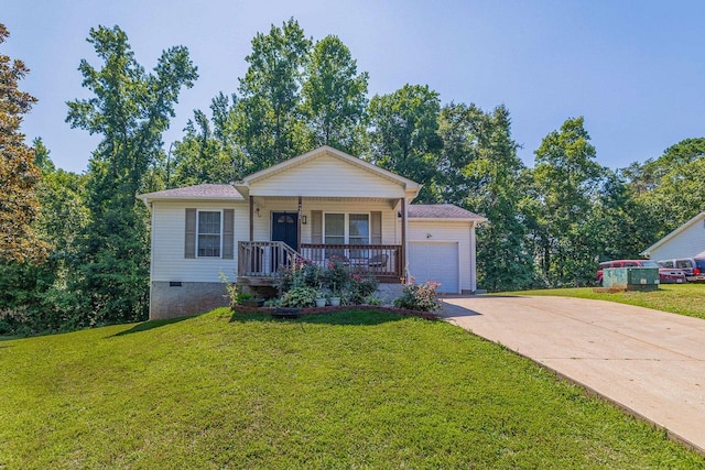 521 Signal Hill Ln, Inman, SC 29349 - view of front of house with a porch, crawl space, driveway, a front yard, and an attached garage