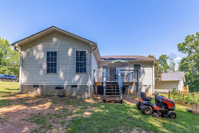521 Signal Hill Ln, Inman, SC 29349 - back of property with crawl space, a wooden deck, a yard, and stairway