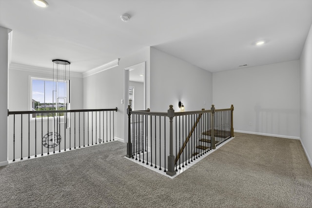 3027 Toliver, Boiling Springs, SC 29316 - hallway with carpet flooring, recessed lighting, an upstairs landing, and crown molding