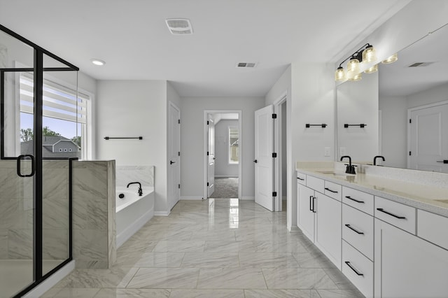 3027 Toliver, Boiling Springs, SC 29316 - full bath featuring plenty of natural light, a garden tub, vanity, and a shower stall