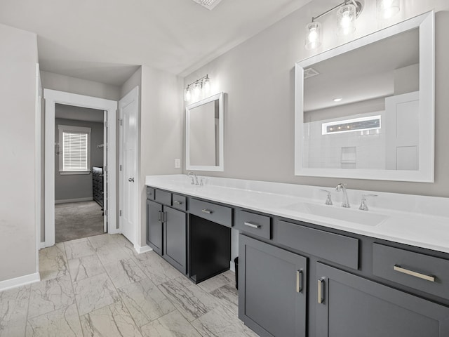 1116 Denington Dr, Spartanburg, SC 29307 - full bathroom featuring marble look tile flooring and double vanity
