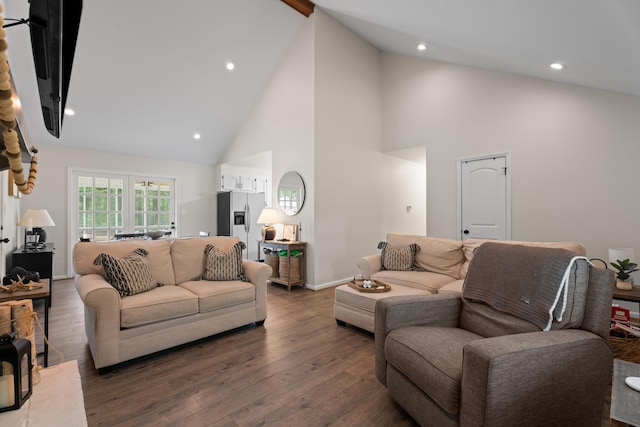 15864 Asheville Hwy, Campobello, SC 29322 - living area with high vaulted ceiling, wood finished floors, and recessed lighting