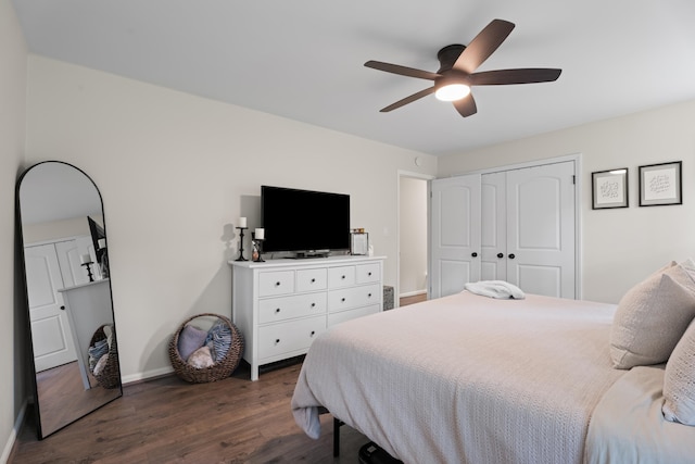 15864 Asheville Hwy, Campobello, SC 29322 - bedroom featuring dark wood finished floors, a closet, and ceiling fan