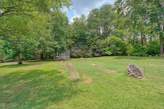 316 Crestview Ln, Spartanburg, SC 29301 - view of grassy yard with a fire pit
