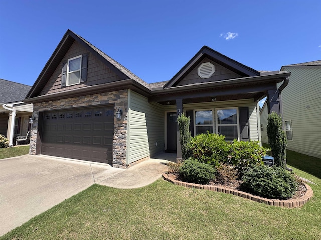 313 Trail Crossing Ln, Inmann, SC 29349 - view of front of home featuring driveway, a front lawn, and stone siding