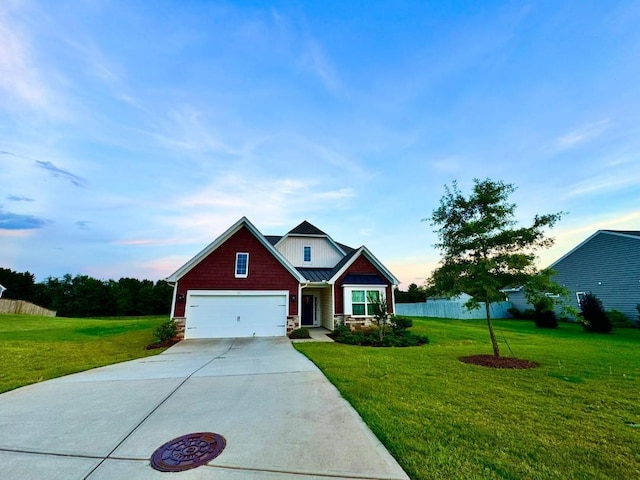 821 Barnum, Greer, SC 29651 - craftsman-style home with stone siding, concrete driveway, a garage, and a lawn