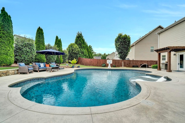 332 Heritage Point Dr, Simpsonville, SC 29681 - view of pool with a fenced backyard, a patio, an outdoor hangout area, and a pergola