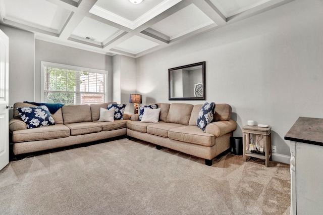332 Heritage Point Dr, Simpsonville, SC 29681 - living area with carpet, coffered ceiling, and beam ceiling