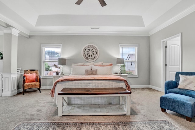 332 Heritage Point Dr, Simpsonville, SC 29681 - bedroom with a tray ceiling, carpet floors, multiple windows, and crown molding