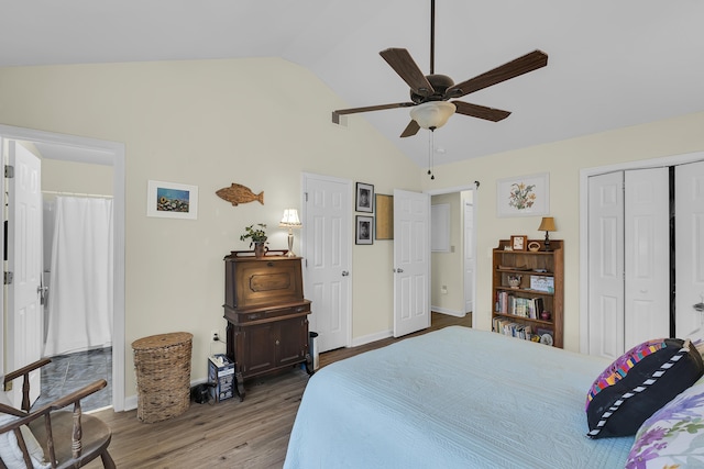 360 W Pointe Dr, Spartanburg, SC 29301 - bedroom with wood finished floors, a closet, a ceiling fan, and high vaulted ceiling