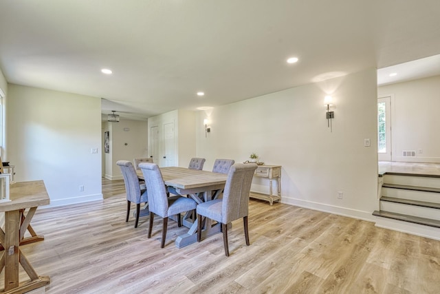 236 Heathwood Dr, Spartanburg, SC 29307 - dining area featuring light wood finished floors, recessed lighting, and stairway