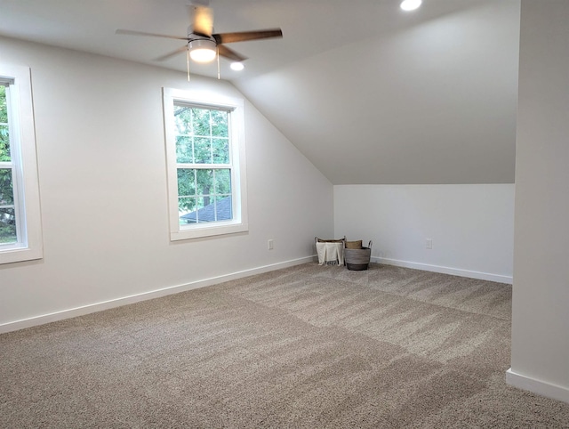 2115 Oakhurst Cir, Spartanburg, SC 29302 - additional living space with a ceiling fan, vaulted ceiling, carpet floors, and recessed lighting
