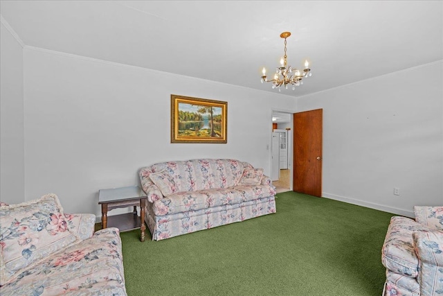 2160 Compton Bridge Rd, Inman, SC 29349 - living area with a chandelier, ornamental molding, and carpet floors