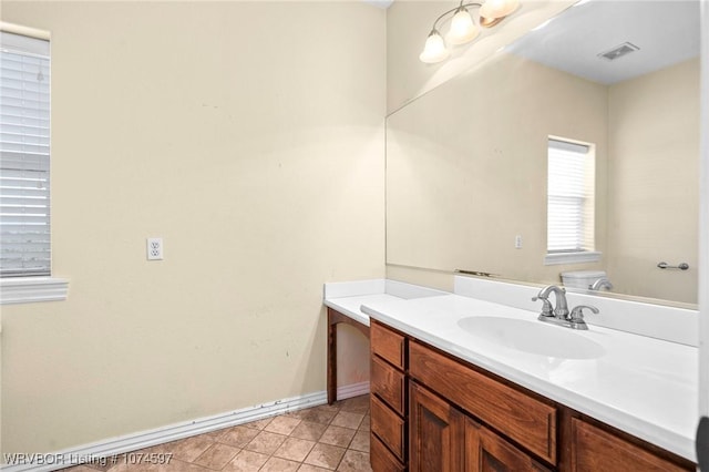 bathroom with tile patterned floors, vanity, and toilet