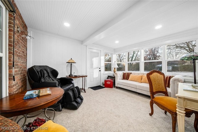 interior space featuring beamed ceiling