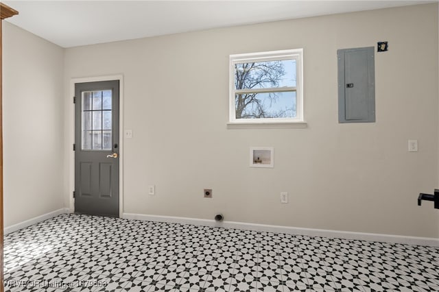 laundry area with electric panel, electric dryer hookup, plenty of natural light, and laundry area