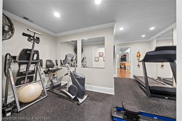 exercise area with ornamental molding