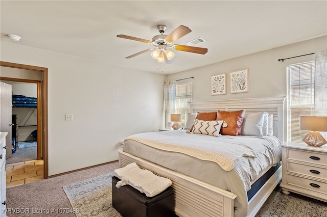 bedroom featuring carpet floors and ceiling fan