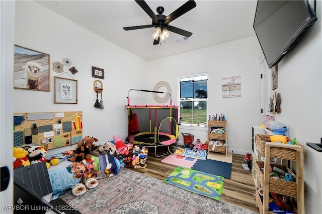 16312 Castle Rd, Poteau, OK 74953 - rec room with wood finished floors and ceiling fan