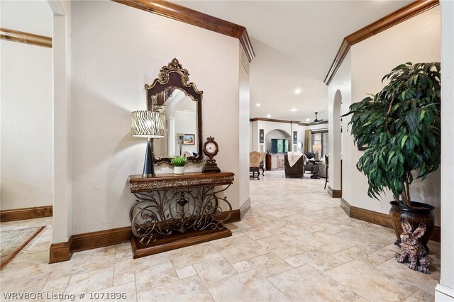 corridor with crown molding